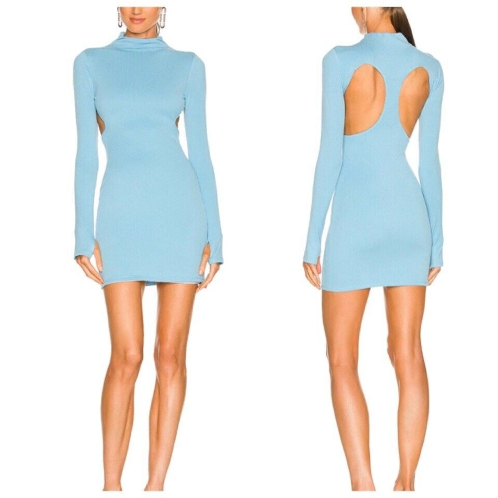 h:ours Zeri Mini Dress Cyan Blue Cut-out